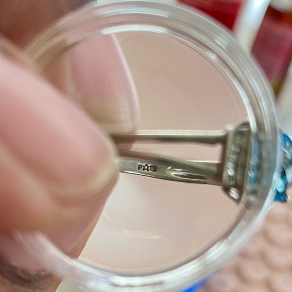 Masterpiece Sterling Silver Blue Topaz & Lab White Sapphire Halo Ring Size 7 - Picture 16 of 17